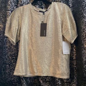 Metallic gold balloon sleeve top